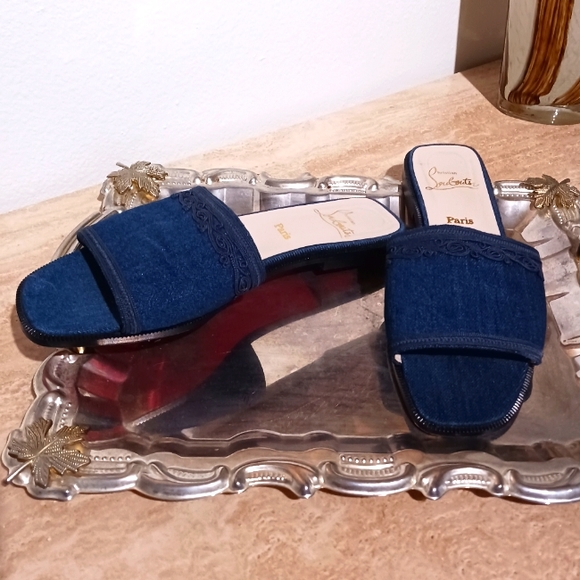 Christian Louboutin Shoes - Christian Louboutin Denim Slides 7.5